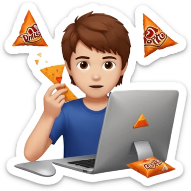 A white boy with messy brown hair eating Doritos while gaming on computer  sticker