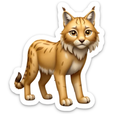 Cinematic-Lynx-Realistic-Full-Body-Standing on all fours-Emoji – head tilted dramatically, sleek golden-brown fur with faint spotting, long legs and large paws poised elegantly, simplified yet realistic focused features, highly detailed, glowing with an almost sarcastic glow. sticker