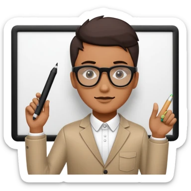 Gender neutral design lead with black block glasses and whiteboard markers sticker