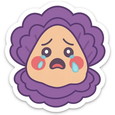 Cute oyster with a crying expression (teary eyes) in pastel toon style, transparent background. sticker