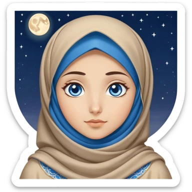 Turkish beautiful finish Konya girl blue eyes with moon hijab dress and watching the moonlight sky on the ground  sticker