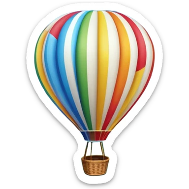 A colorful hot air balloon floating gracefully above the ground, with a clear sky and distant hills in the background. The balloon's vibrant colors stand out against the soft clouds, capturing the peaceful yet adventurous spirit of hot air ballooning. sticker