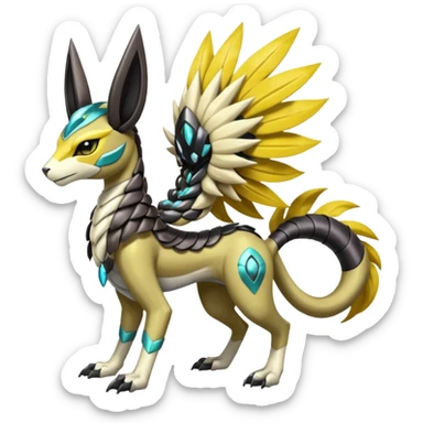Colorful masked armored leathery scaly furry Futuristic Meloetta-Manectric-Solgaleo-Raikou-Pokémon-Digimon-Fakémon-fusion-hybrid-creature sticker