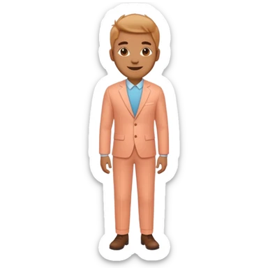 Excited pursed lip full body man emoji with a large peach where there waist would usually be sticker