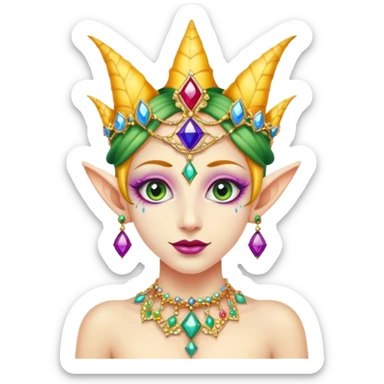 Fairy jester celebrating life with jewels third eye sticker