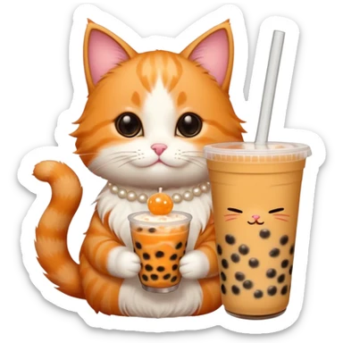 cute cat holding a cup of boba tea sticker