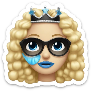 girl long blonde hair blue eyes and cherry lipstick wearing a crown and black sunglasses that cover her eyes sticker