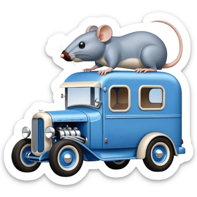 A rat rod 1934 hot rod caravan pulling a large matching trailer, blue and pearl  sticker