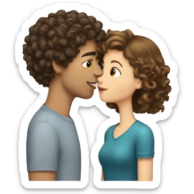 brunette shorter white girl kissing curly hair taller boy sticker