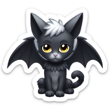 Shiny Cool Punk Black beautiful fantasy Kawaii Ethereal Sona Fakemon-cat-animal with edgy bat-wings-ears Full Body sticker