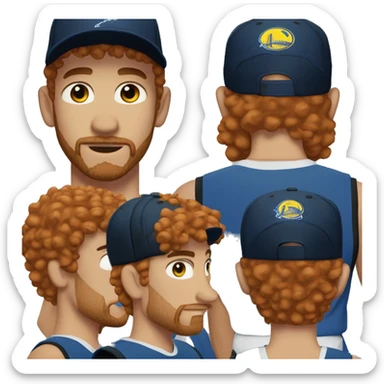35 years old, male, short curly red hair, black basketball hat, blue eyes, pale complexion, thick beard and thin mustache sticker