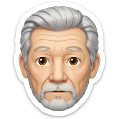 portrait of Ian McKellen, distinguished older man with silver hair and beard, gentle expression sticker