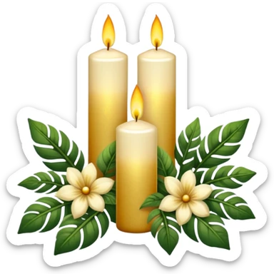 Aesthetic scenic romantic vintage styled beautiful gorgeous holy divine spiritual pretty elegant sparkly shiny scene of Candles, flowers, plants leaves, scenic aesthetic scenery sticker