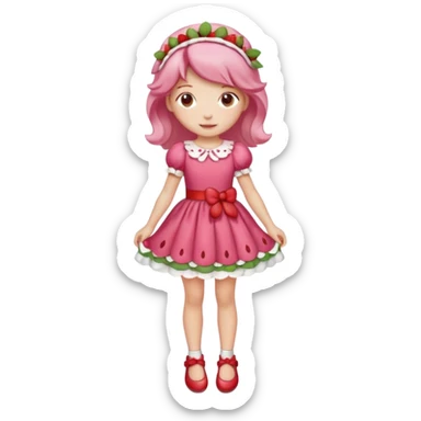 Strawberry shortcake human girl full body and legs with a strawberry barrette on her hair without a cake sticker