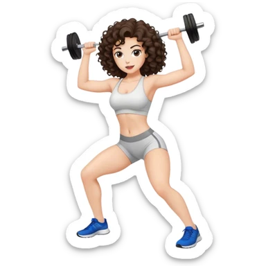 brunete curl medium hair woman white skin working out sticker