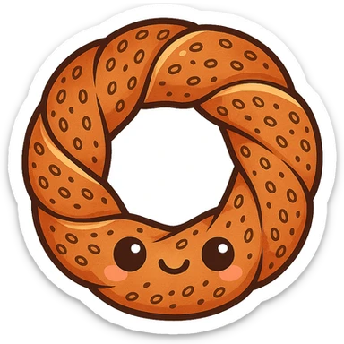 a simit, the Turkish sesame bagel, cute cartoon style, adorable and colorful sticker
