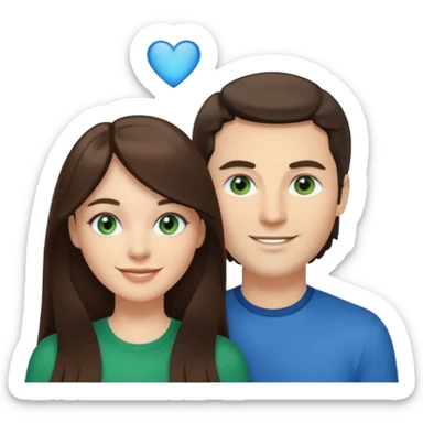 “A Polaroid-style photo of a couple with a heart of a white woman with long brunette hair and blue eyes, and a white man with short brunette hair and green eyes.” sticker