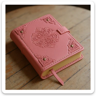 Change the leather cover of the diary to pink, diary closed with an embossed cover design, realistic and detailed style. sticker