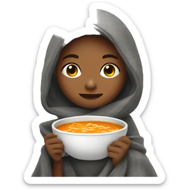 Girl cozy chilling with soup and a blanket  sticker