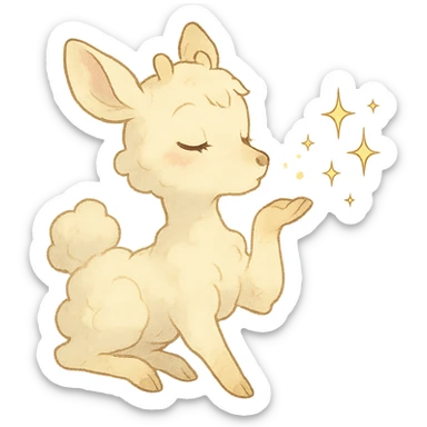 ghibli-inspired vanilla cloud doe, blowing a kiss with sparkles, soft and dreamy sticker
