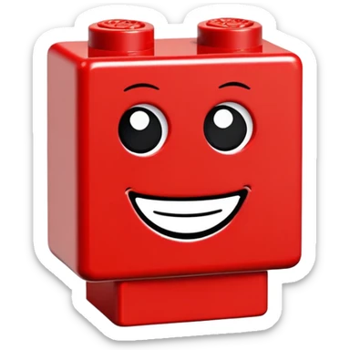 A single red Lego-style brick with a cute smiling face sticker