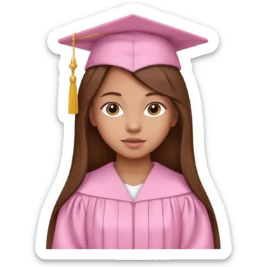 Mixed Girl, long brown hair, wearing baby pink graduation gown sticker