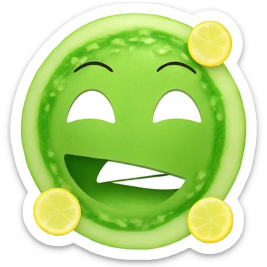 yellow face emoji, with a hydrating facial mask on top, and on the eyes there are slices of cucumber. it is smiling  sticker