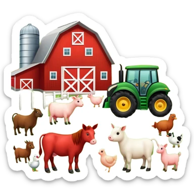 farm scene with barn, tractor, and animals sticker
