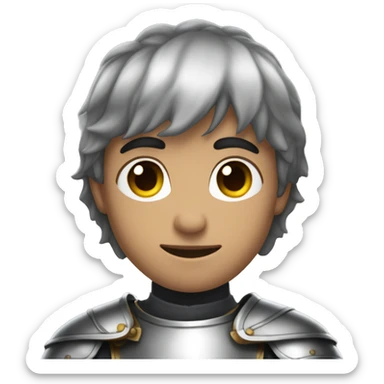 a young guy of model appearance with dark short hair in a knight's silver armor sticker