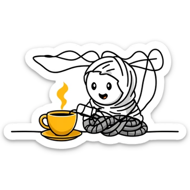 crazy coder with coffee spills and tangled wires sticker
