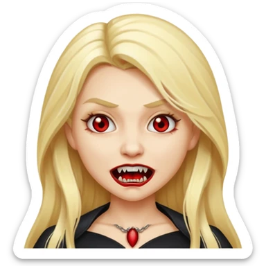сделай смайлик девушку вампиршу блондинку с длинными волосами и клыками в стиле айфоновских эмодзи 👩🏼 sticker