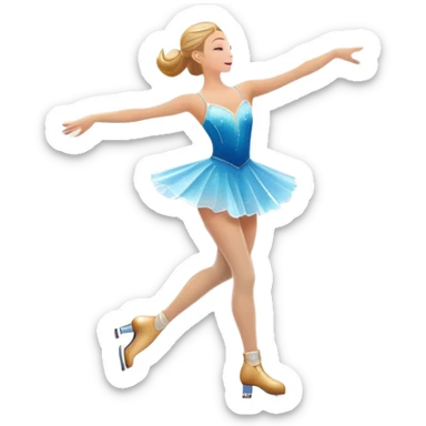 An icon featuring a shimmering rink, colorful spotlights, snowflakes gently falling from the sky, and an audience in the stands, with a snowy landscape visible through large windows with a graceful figure skater performing a spin on a sparkling ice rink. Transparent background. sticker