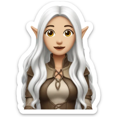 Asian feminine full body slim long white hair elf leather costume sticker