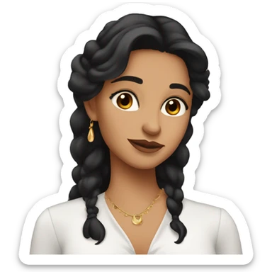 girl with long and dark hair, brown eyes in classic black clothes with earrings - mirrors of Venus sticker