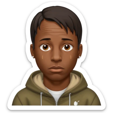 Create an iOS-style emoji of travis scott. Neutral facial expression, no emotion. Front-facing head only, clean Apple emoji aesthetic, smooth shading, simple shapes, no text, no accessories, plain background. sticker