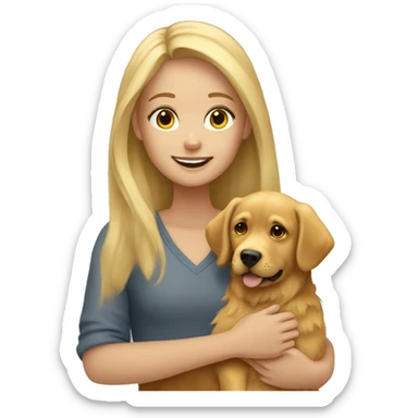 blonde girl holding golden retriever  sticker