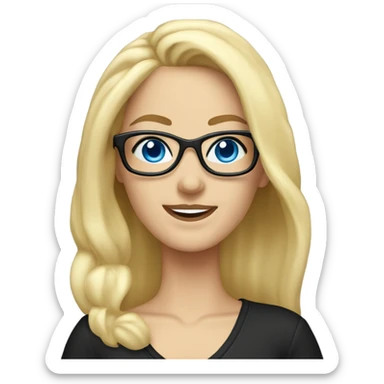 Hyper beautiful blonde Caucasian woman blue eyes and black glasses waving sticker