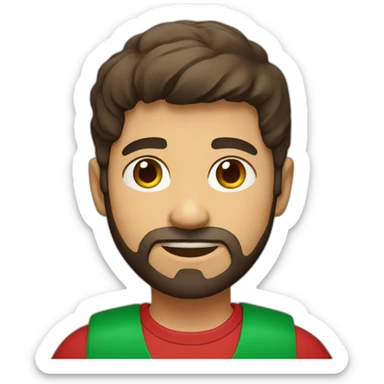 italian boy with red t-shirt, defined beard and dark brown short straight hair sticker