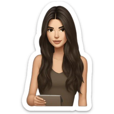 brunette Kendall Jenner with long hair holding iPad sticker