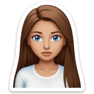 make a woman emoji with pin straight long brown hair and blue eyes with longeyelashes wearing a white top latina baddie sticker