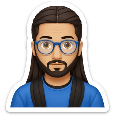 Hassan B from Ali G Indahouse with dark brown long hair and short beard, blue and black outfit sticker