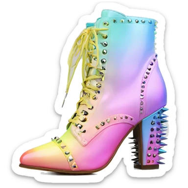 Realistic isolated top front view of a pair of pastel Iridescent ombre studded spike heel ankle bootie boots.  sticker
