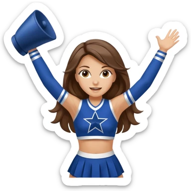 white happy long haired brunette girl hazel eyes in dallas cowboy cheerleader outfit cheering sticker