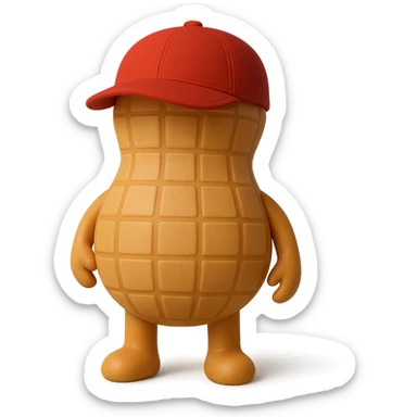 Add a cute red hat to the 3D cartoon-style peanut character with tiny arms and legs, keep it with no facial expression, maintain transparent background. The style is 3D cartoon-style with a transparent background. sticker