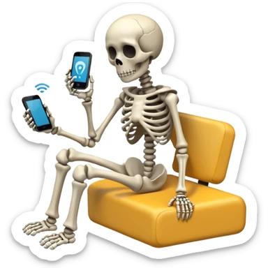 Sad Skeleton Grabs A No Wifi Cellphone And Hotspot sticker
