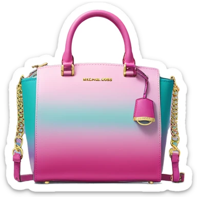 Realistic isolated bubblegum pink ,teal,and light purple ombre Michael Kors satchel purse.  sticker