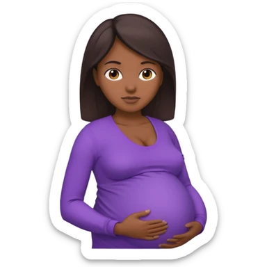 Dark brownskin woman with purple shirt, pregnant with head, neck and upper thorax only sticker