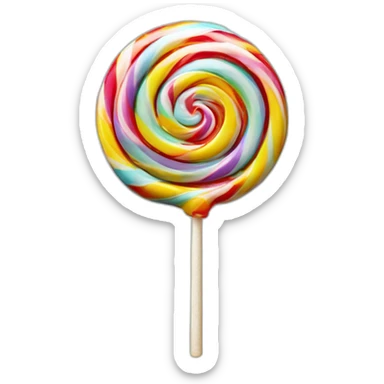 A colorful lollipop made of swirled hard candy attached to a stick sticker