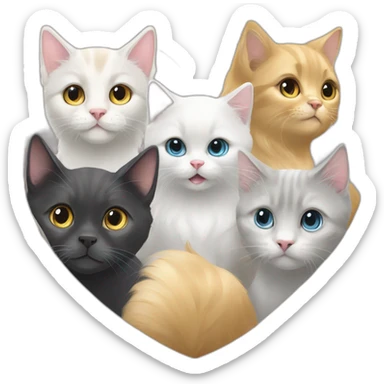 Golden retriever, white cat and dark grey cat in a heart sticker