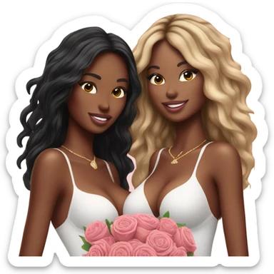 Realistic Photo of 2 Victoria secret models pregnant posing with flowers sticker